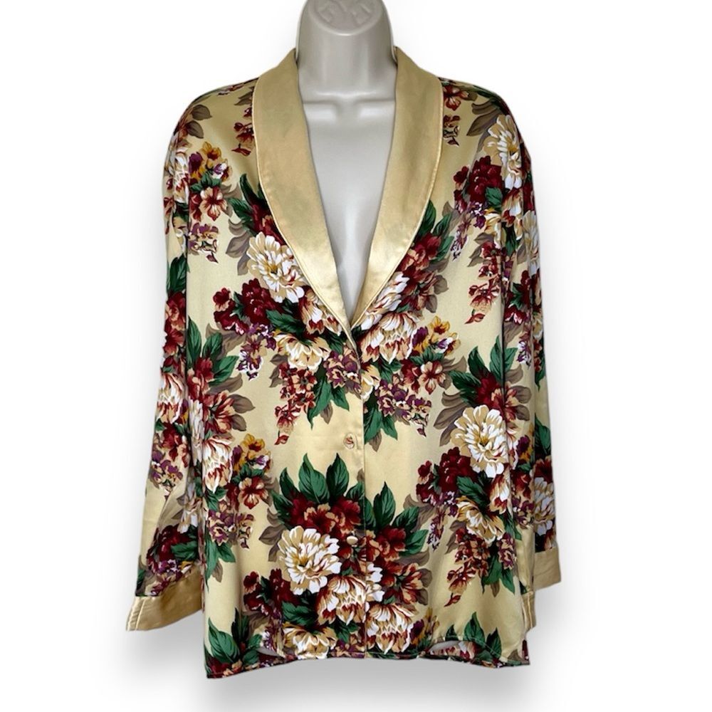 Vintage Victorias Secret Gold Label Floral Button Front Sleep Shirt Women Small